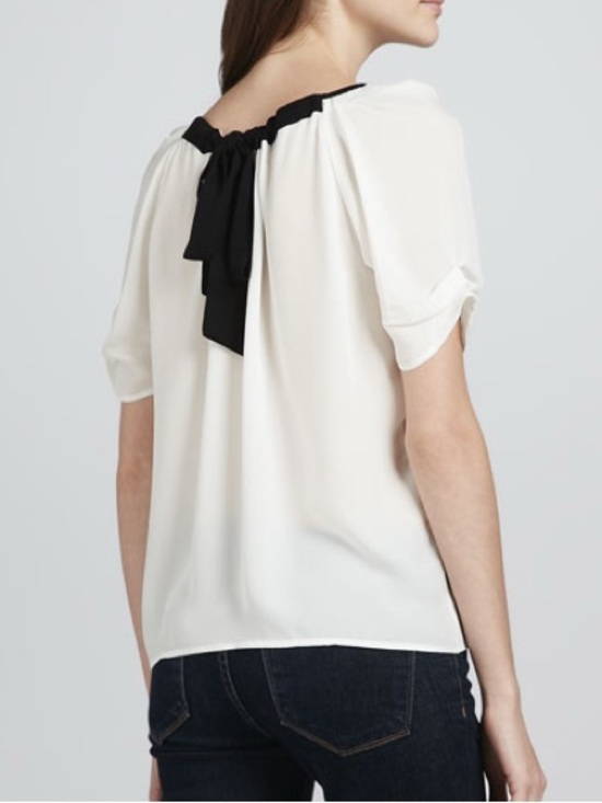 Joie Tops - Joie 100% Silk Eleanor B Contrast Tie Short Sleeve Bouse Top XS